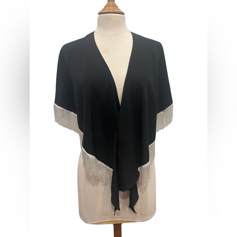 Basic Black with White Tasseled Shawls.